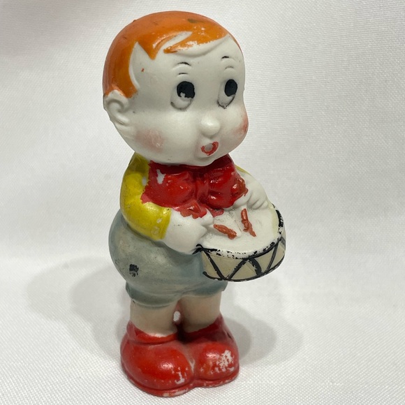 Vintage Original 1930's 3.5” SCRAPPY & MARGY Bisque Figurine Scrappy with Drum - Picture 1 of 7